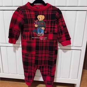 Christmas Ralph Lauren Red and Black Plaid Baby Outfit teddy bear